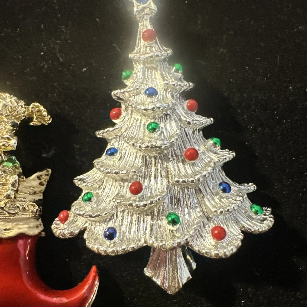 Vintage Gerry's Christmas Brooch Puppy in Stocking Santas Boot & Christmas Tree